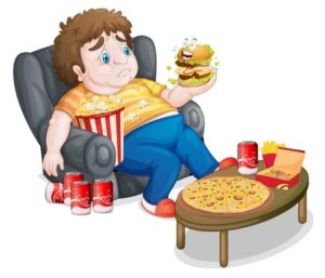 18459514 - illustration of a fat boy eating on a white background